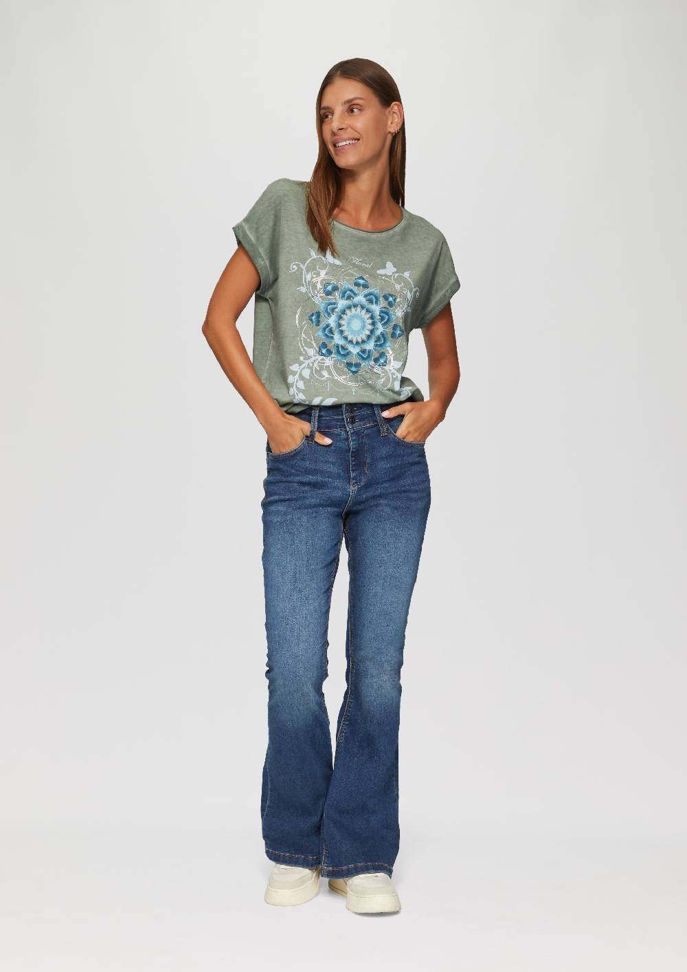 S.Oliver Gewaschenes T-Shirt Mit Frontprint