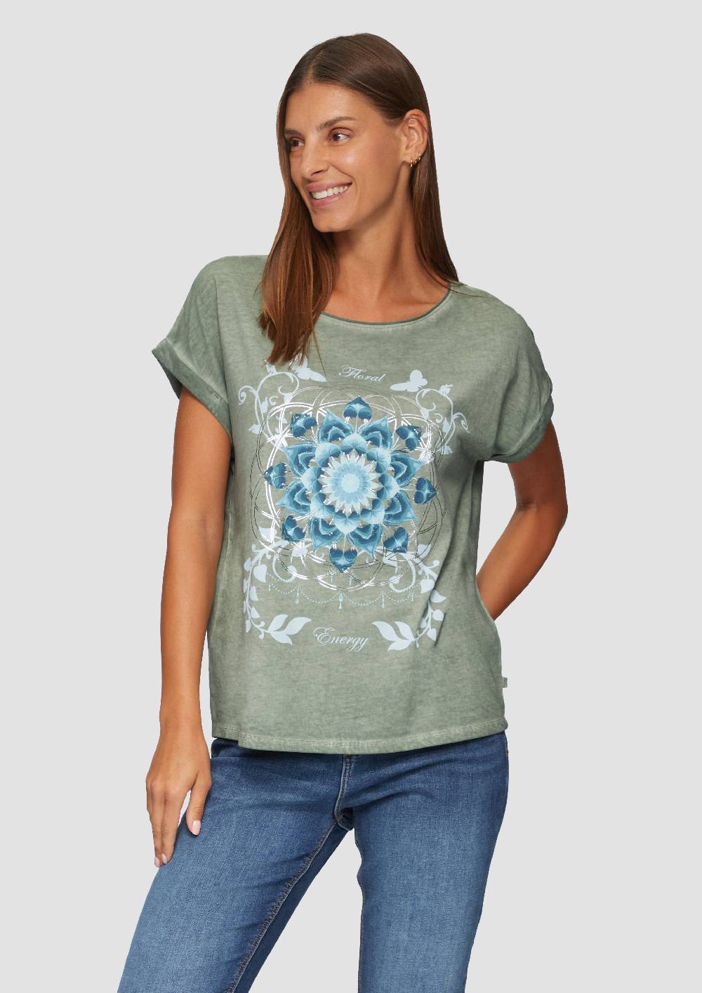 S.Oliver Gewaschenes T-Shirt Mit Frontprint