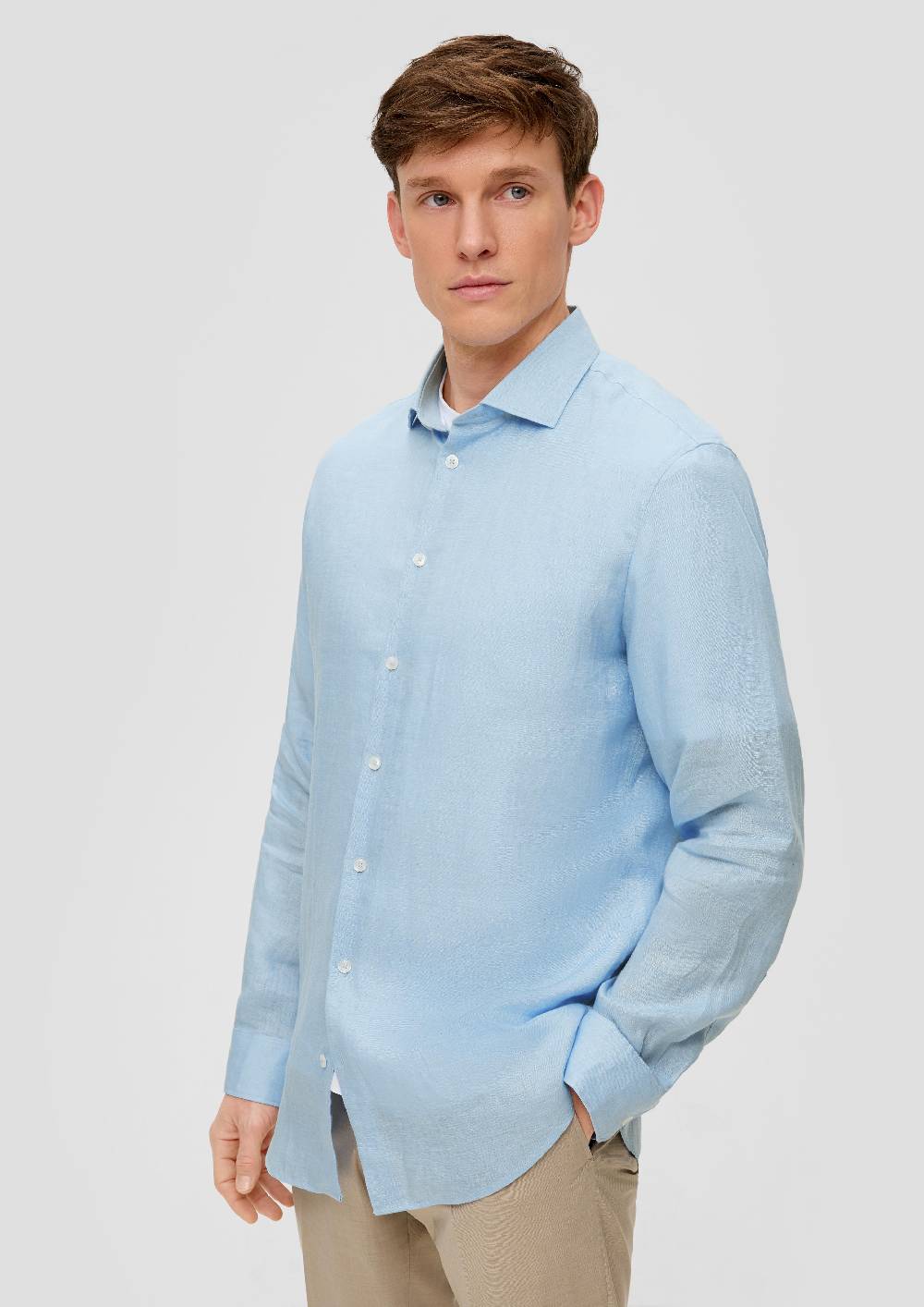 S.Oliver Glänzendes Tailored Fit Hemd Aus Leinen