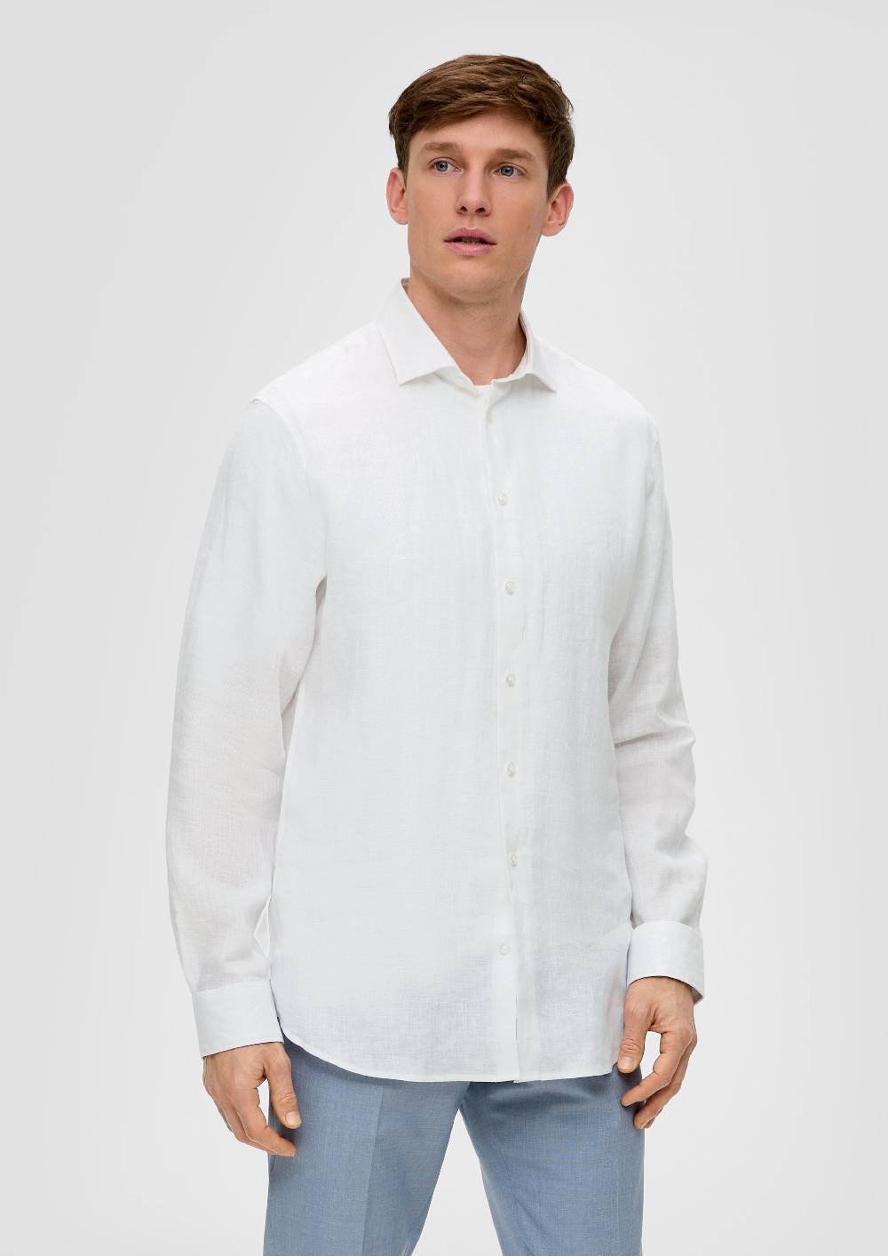 S.Oliver Glänzendes Tailored Fit Hemd Aus Leinen