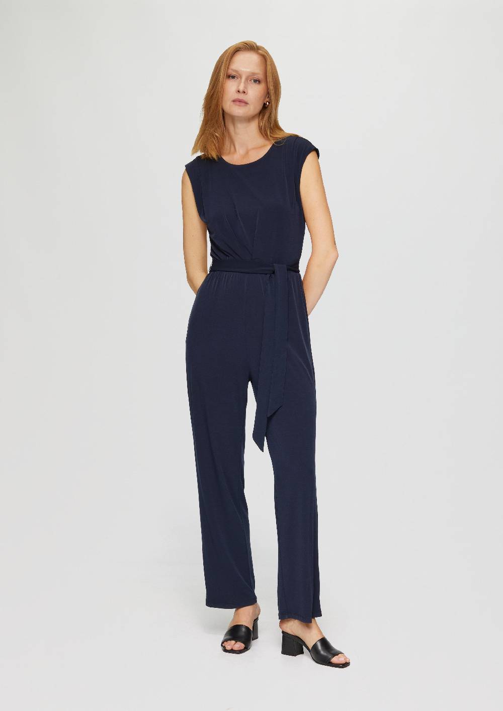 S.Oliver Jersey-Jumpsuit Mit Falte Und Bindegürtel