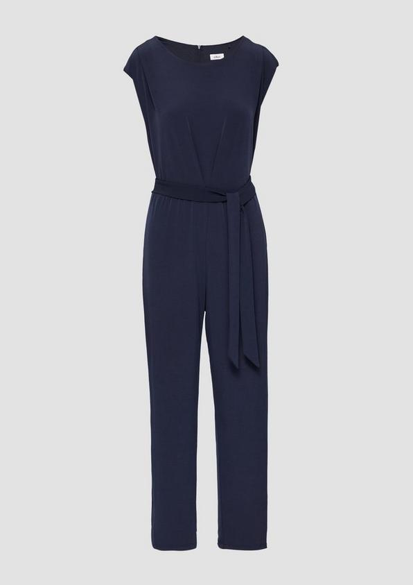 s.Oliver Jersey-Jumpsuit mit Falte und Bindegürtel
