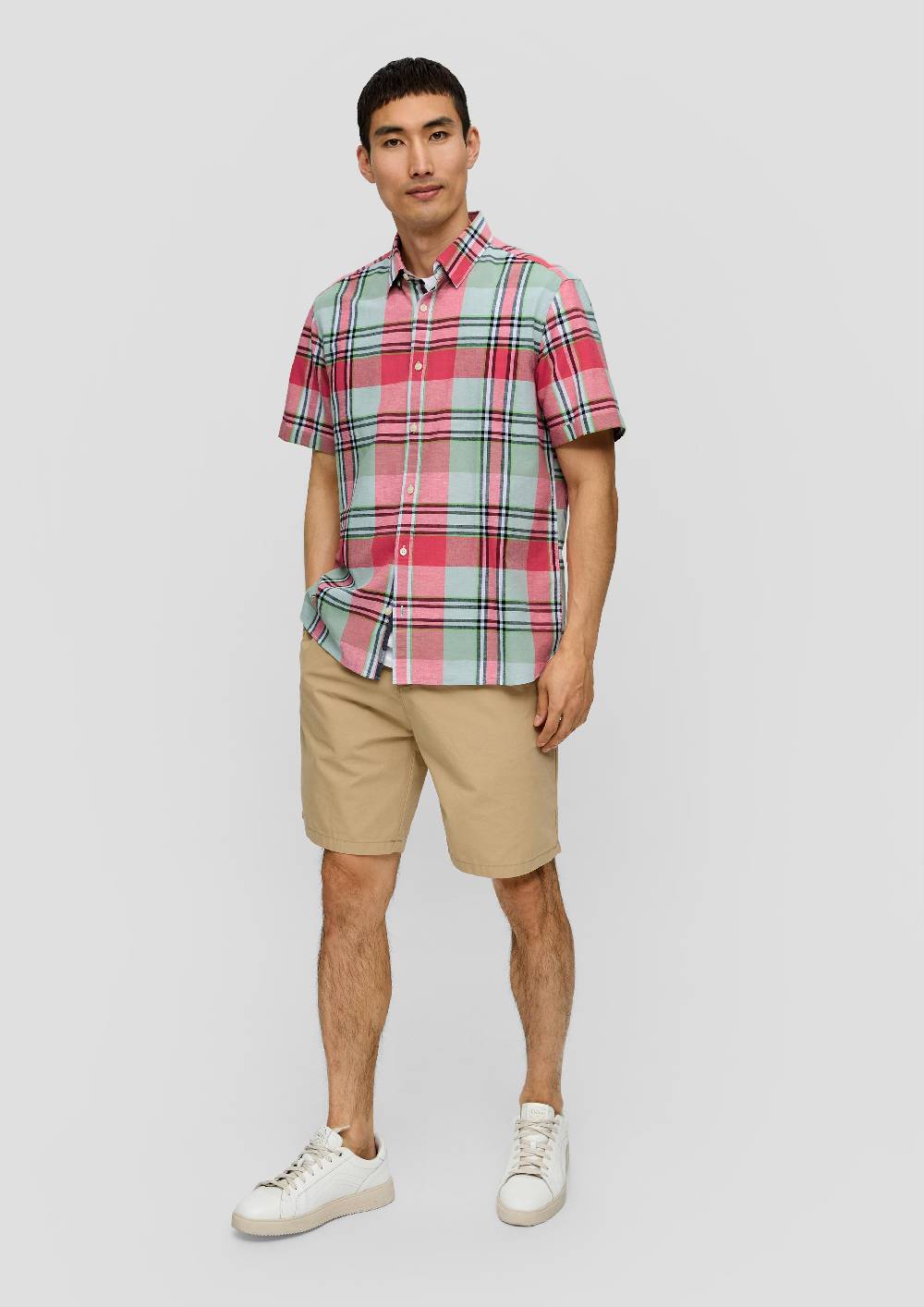 S.Oliver Kariertes Kurzarmhemd Aus Leinenmix