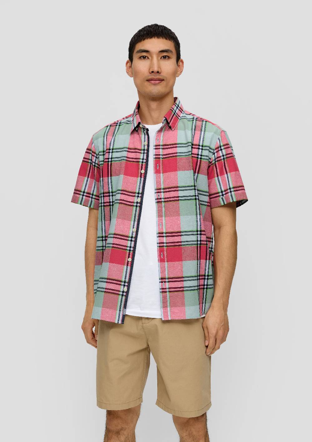 S.Oliver Kariertes Kurzarmhemd Aus Leinenmix