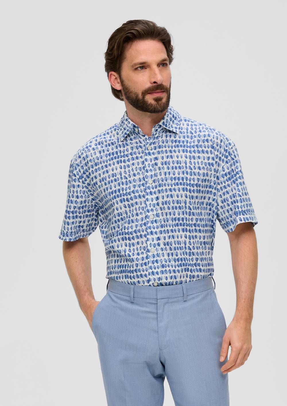 S.Oliver Kurzarmhemd Aus Baumwoll-Viskosemix