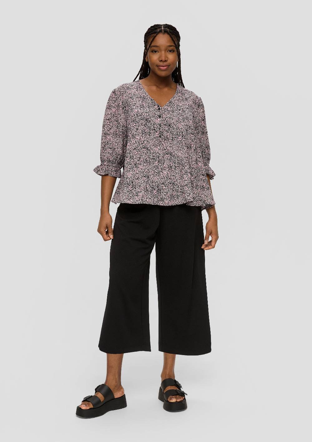 S.Oliver Kurze, Gemusterte Bluse Mit Raffung