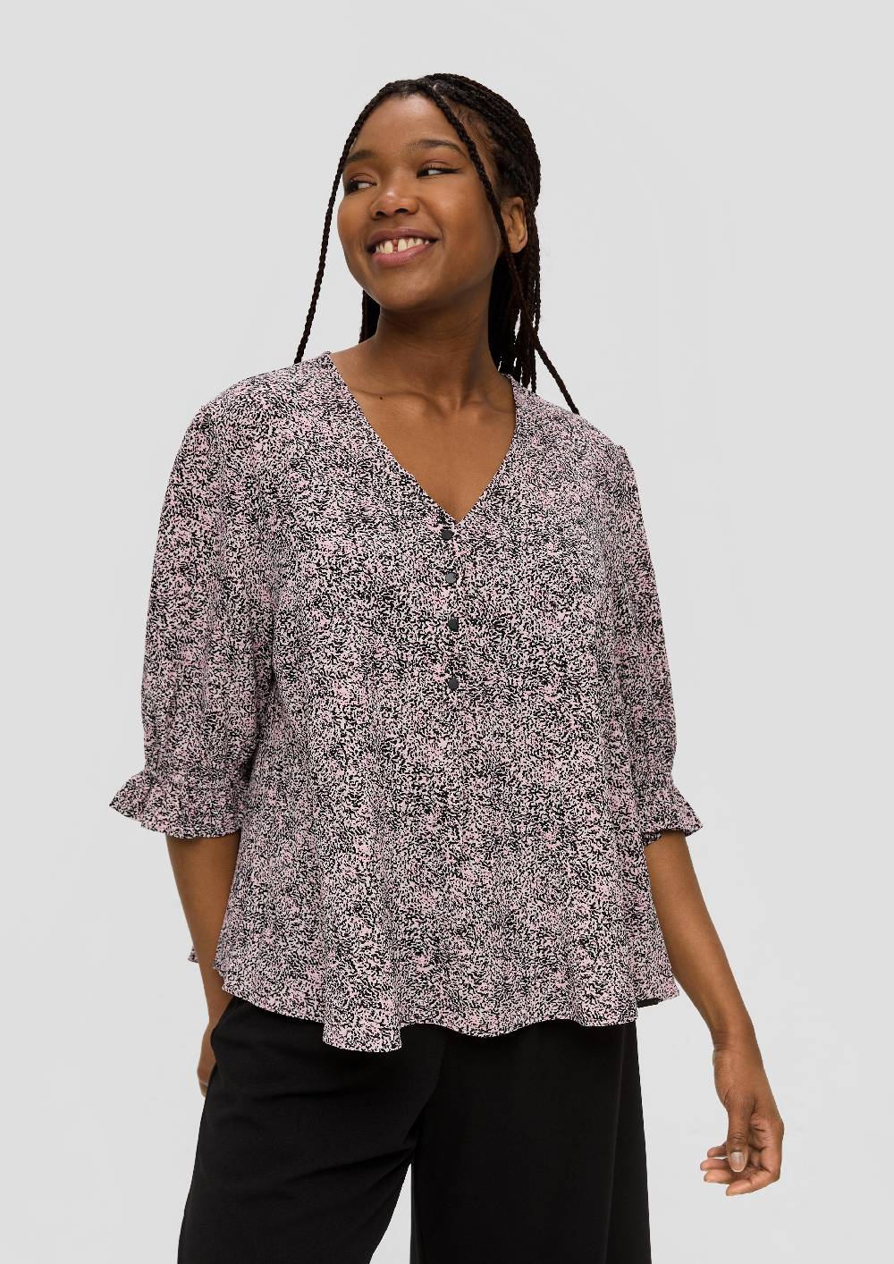 S.Oliver Kurze, Gemusterte Bluse Mit Raffung