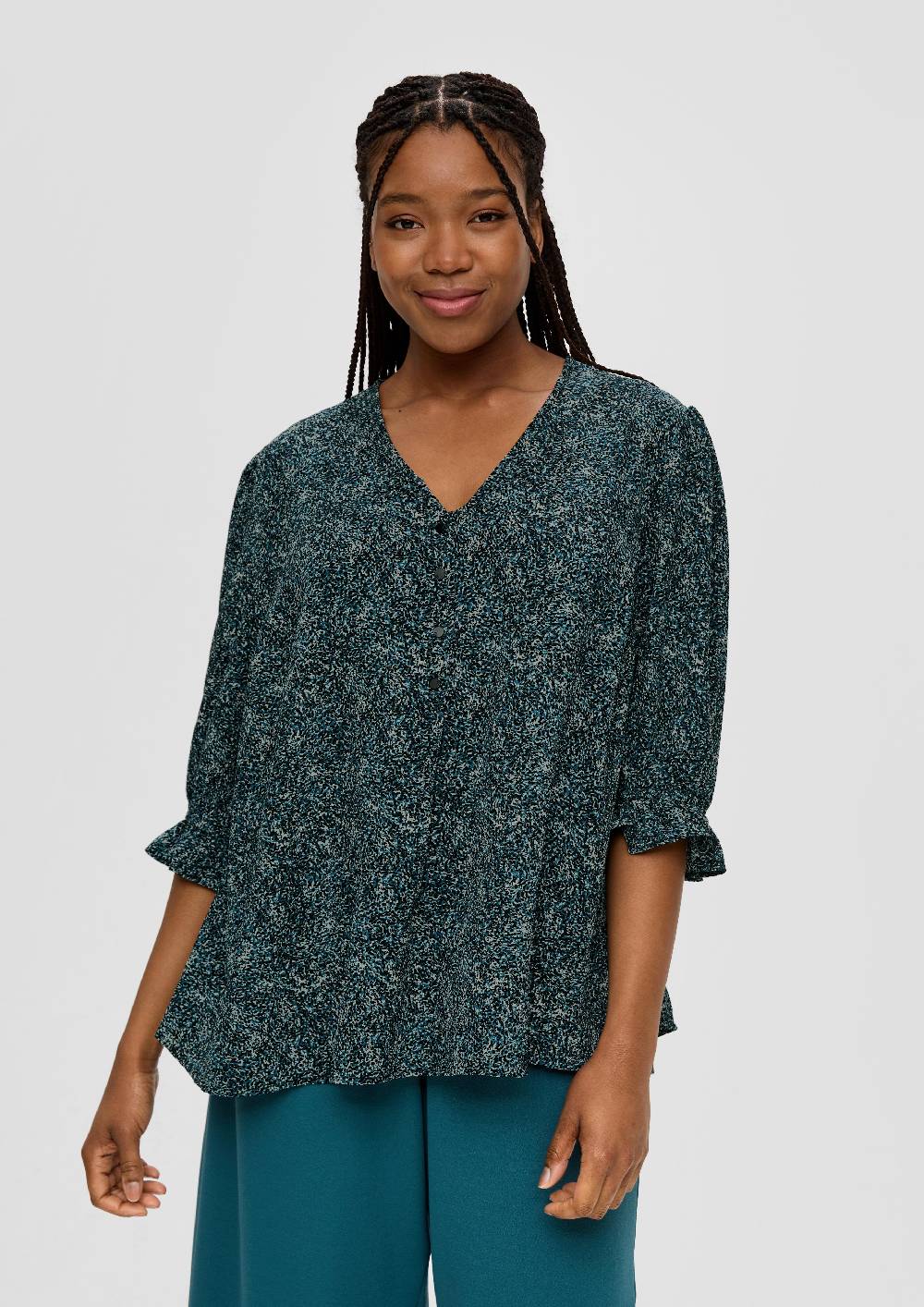 S.Oliver Kurze, Gemusterte Bluse Mit Raffung