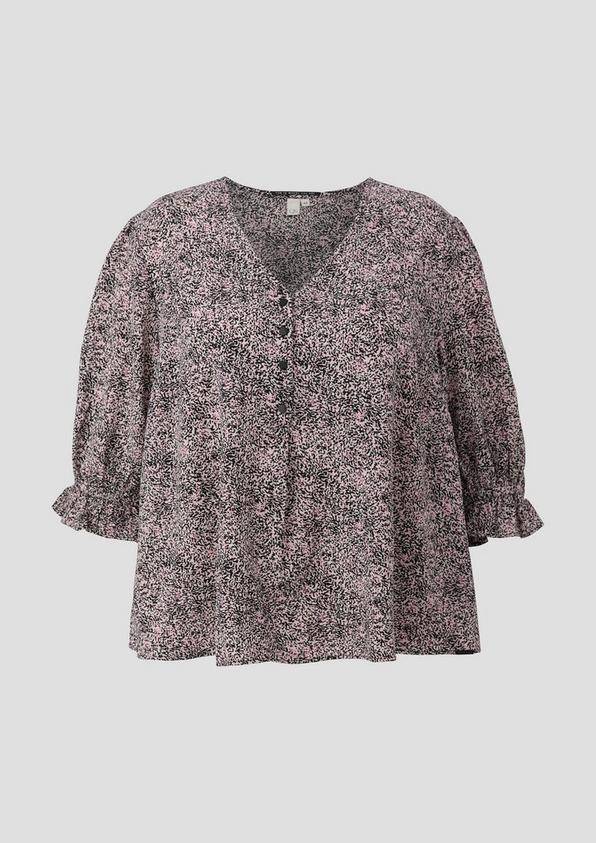 s.Oliver Kurze, gemusterte Bluse mit Raffung