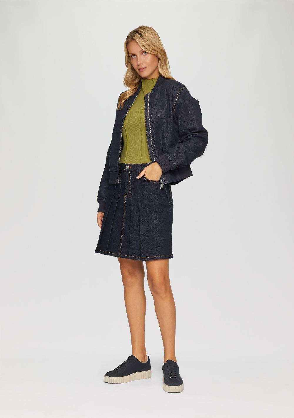 S.Oliver Kurzer Faltenrock Aus Denim