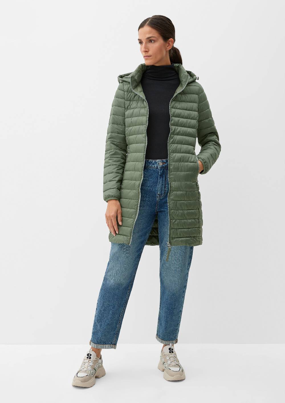 S.Oliver Lange Steppjacke Mit Abnehmbarer Kapuze