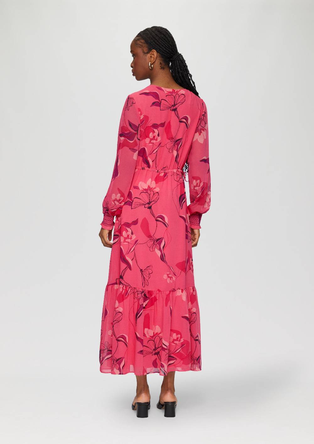 S.Oliver Langes Chiffonkleid Mit Smok-Details