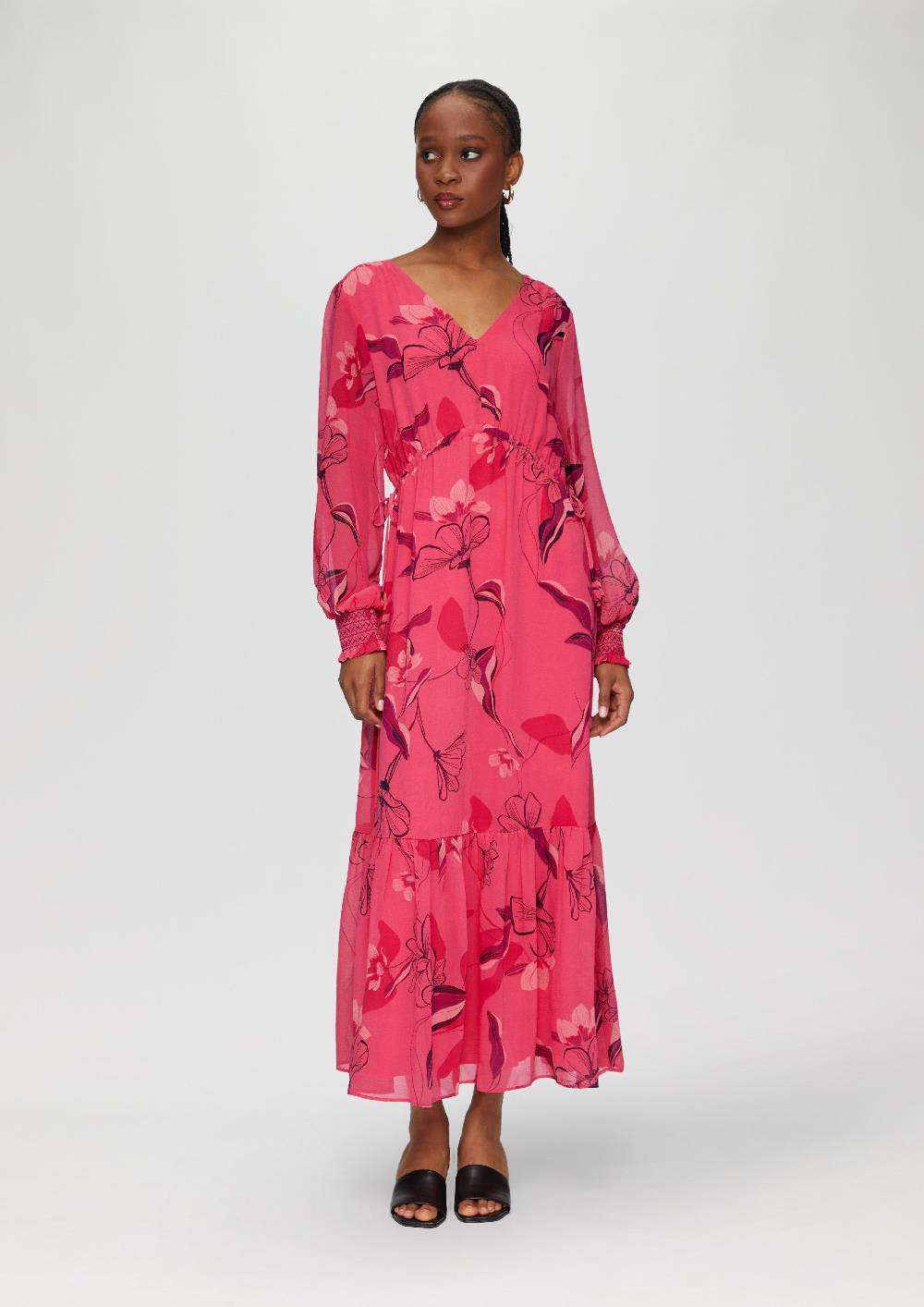 S.Oliver Langes Chiffonkleid Mit Smok-Details