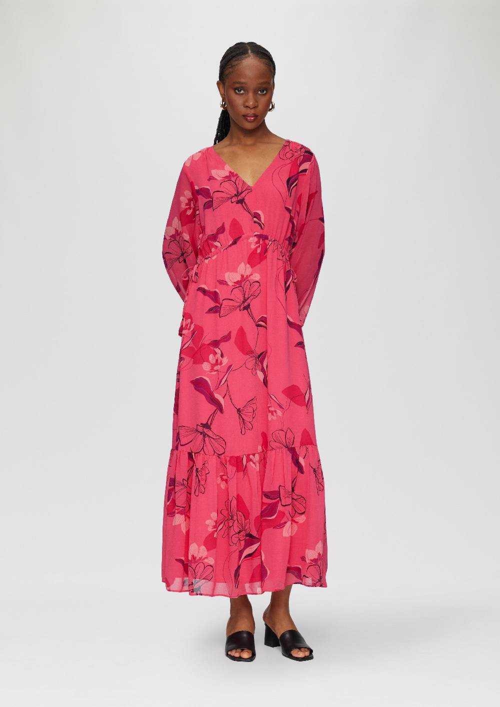 S.Oliver Langes Chiffonkleid Mit Smok-Details