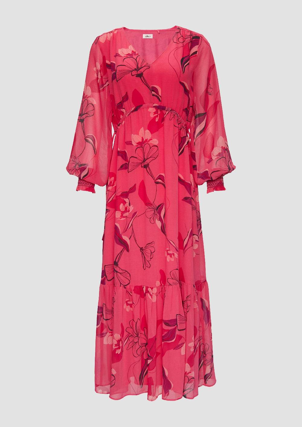 S.Oliver Langes Chiffonkleid Mit Smok-Details