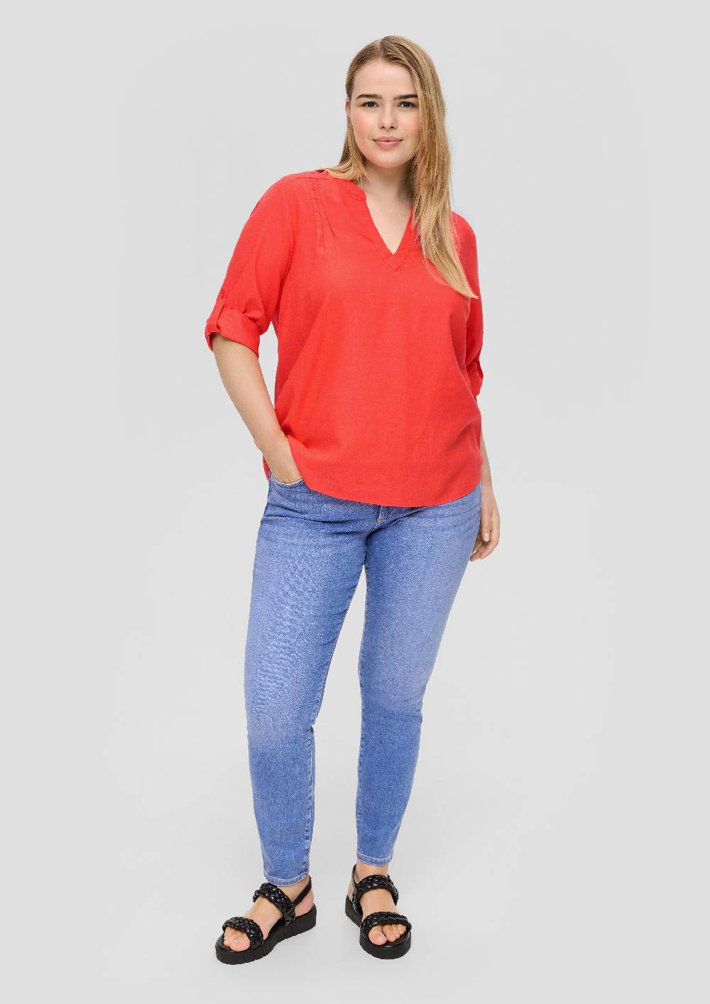 S.Oliver Leinenbluse Mit 3/4-Arm Und Raffung