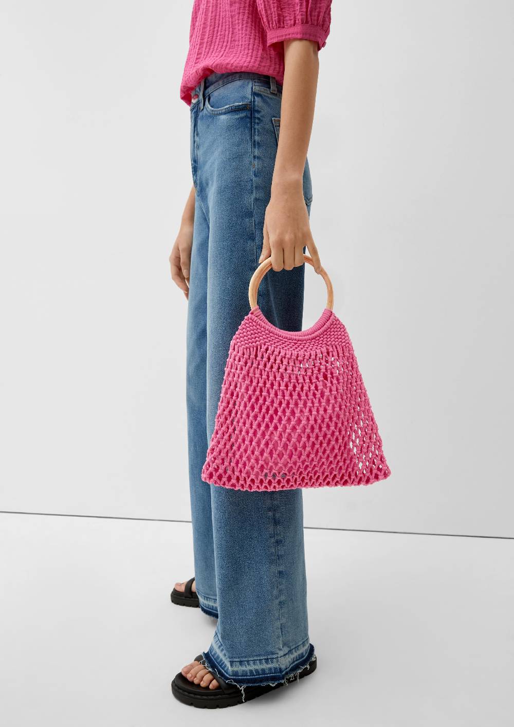 S.Oliver Makramee-Shopper Mit Holzgriff