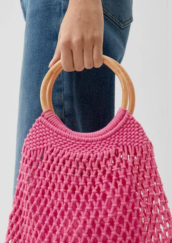 S.Oliver Makramee-Shopper Mit Holzgriff