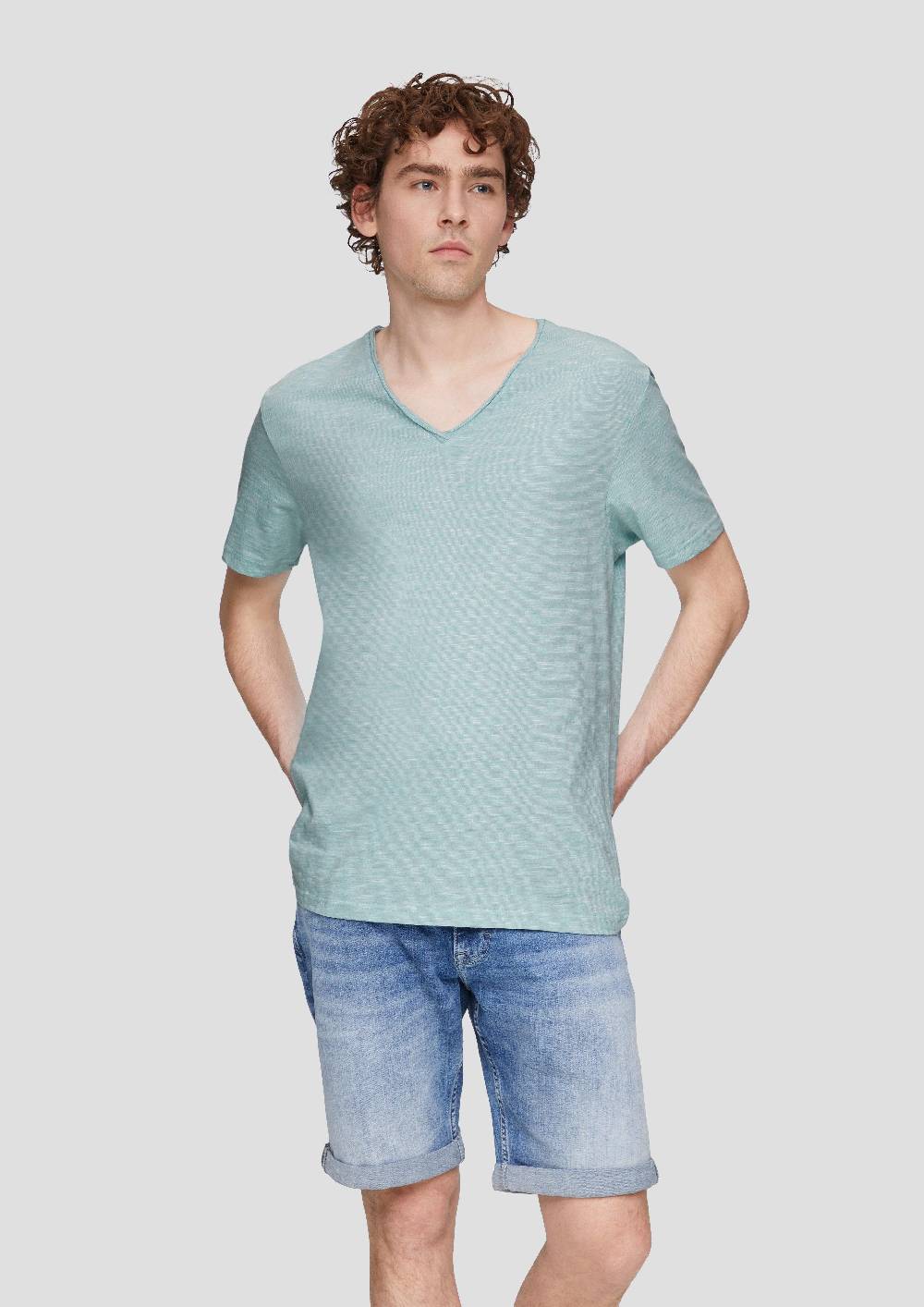 S.Oliver Meliertes Baumwollshirt Mit V-Ausschnitt