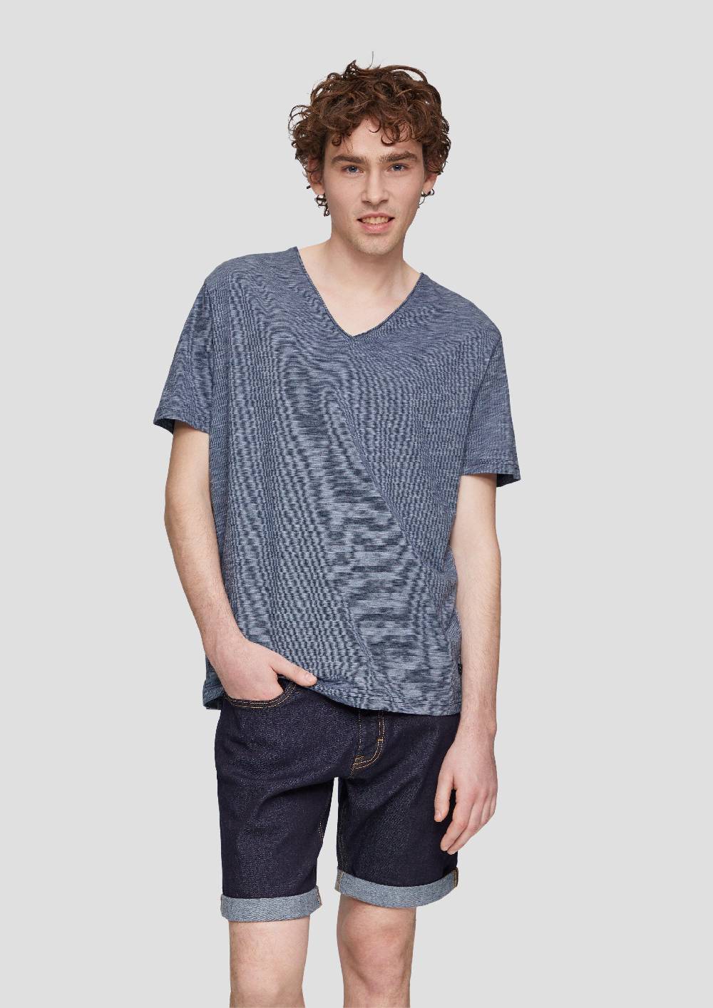 S.Oliver Meliertes Baumwollshirt Mit V-Ausschnitt