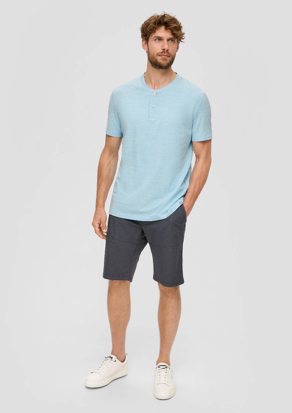 S.Oliver Meliertes T-Shirt Mit Henley-Ausschnitt