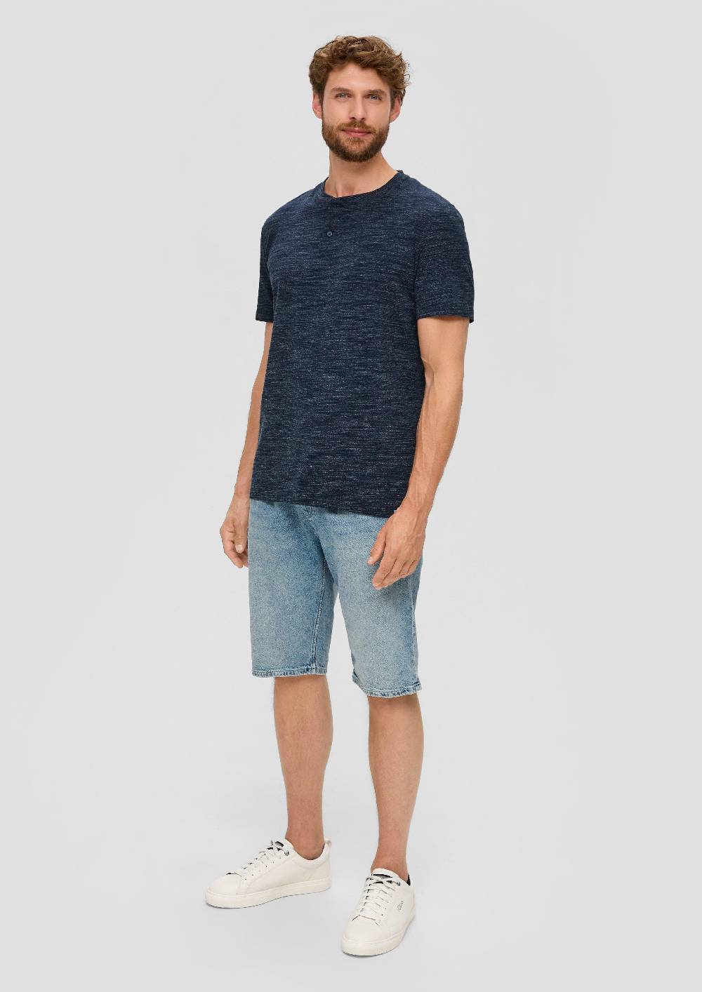 S.Oliver Meliertes T-Shirt Mit Henley-Ausschnitt