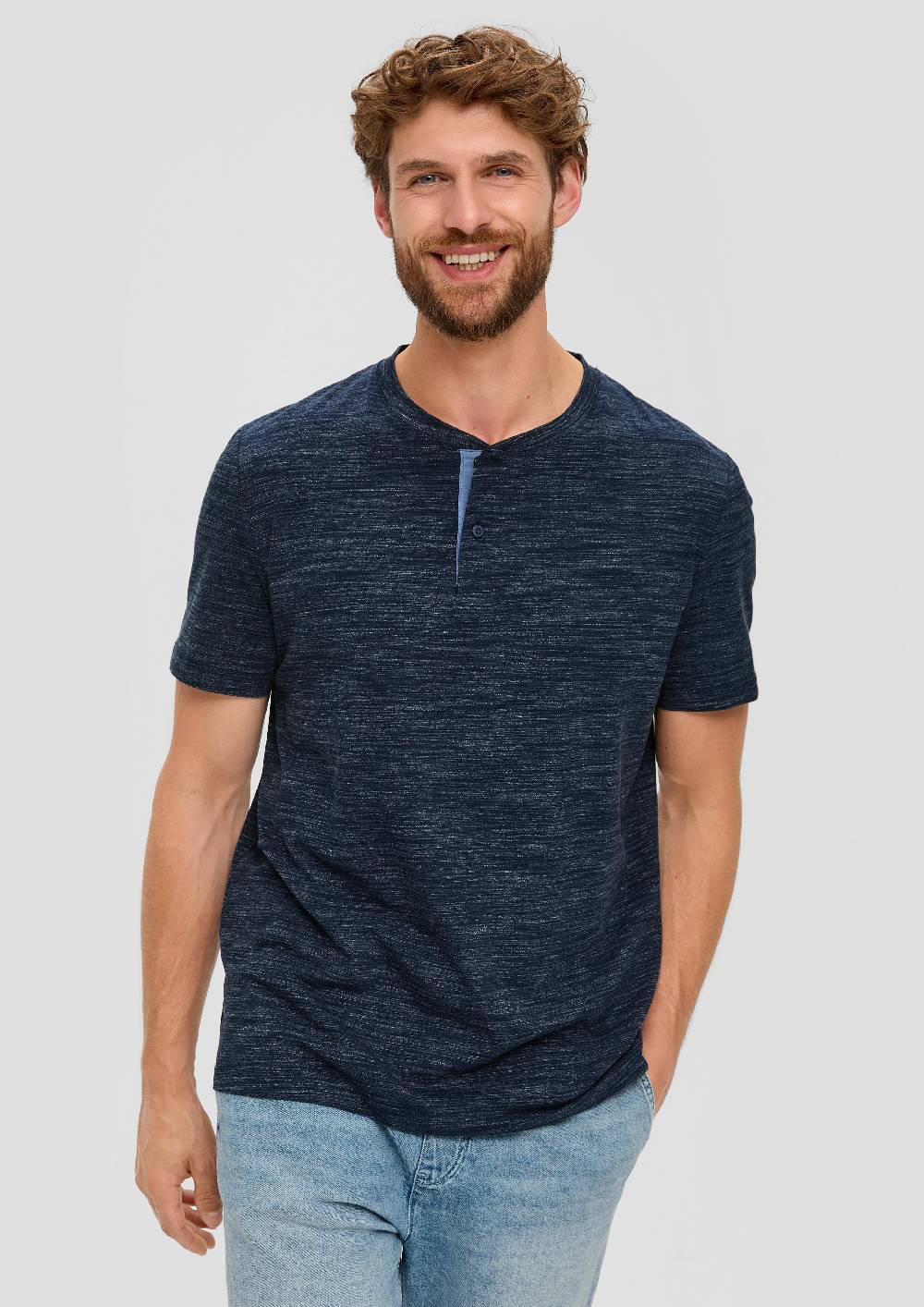 S.Oliver Meliertes T-Shirt Mit Henley-Ausschnitt