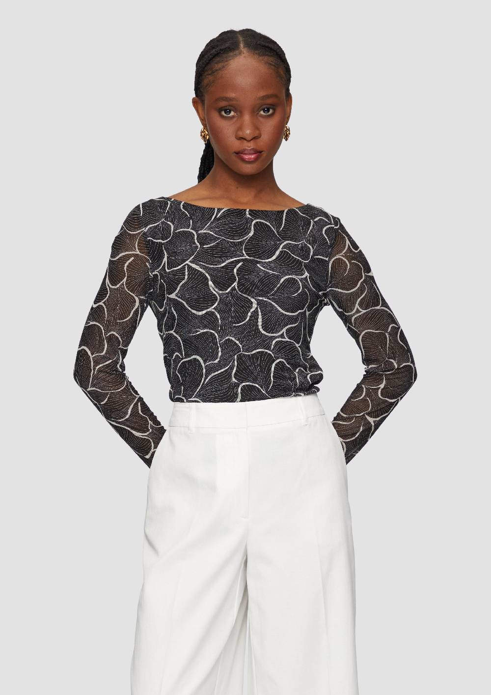 S.Oliver Mesh-Shirt Mit U-Boot-Ausschnitt