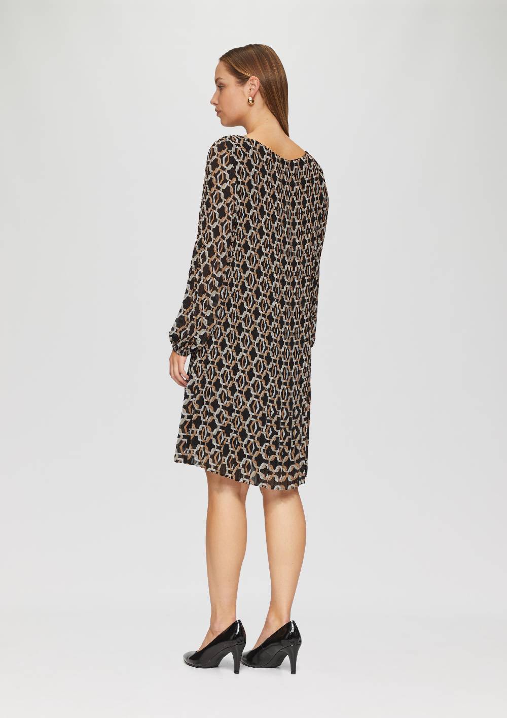 S.Oliver Plissiertes Chiffonkleid Mit Puffärmeln