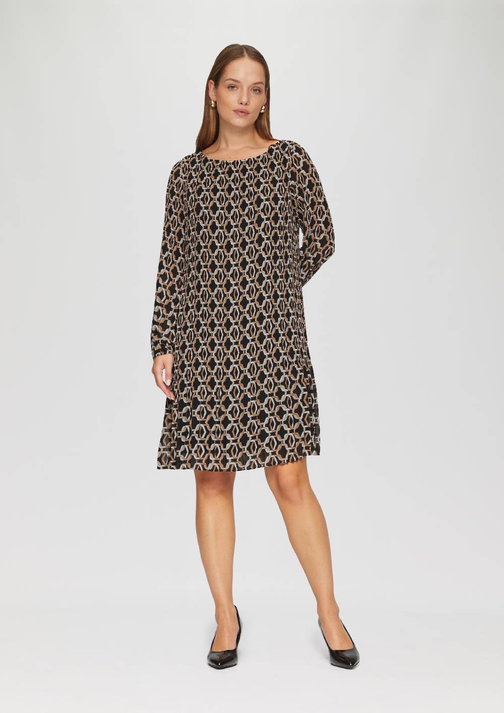 S.Oliver Plissiertes Chiffonkleid Mit Puffärmeln