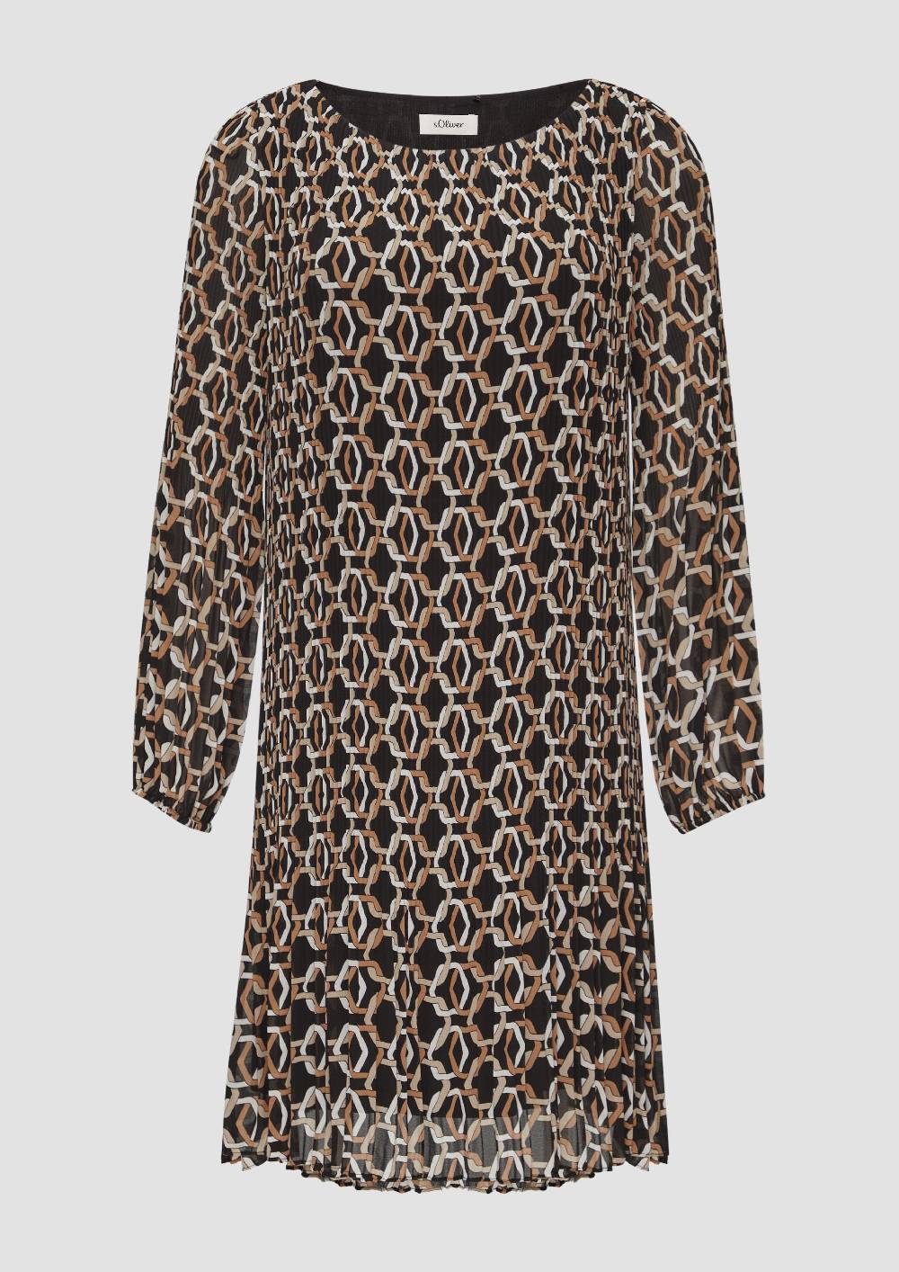 S.Oliver Plissiertes Chiffonkleid Mit Puffärmeln