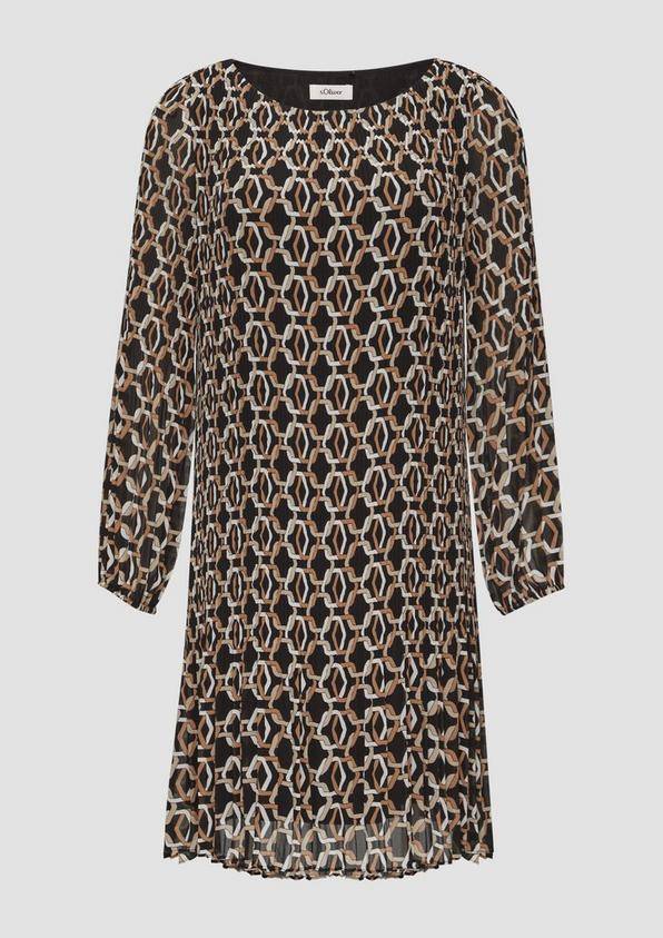 s.Oliver Plissiertes Chiffonkleid mit Puffärmeln