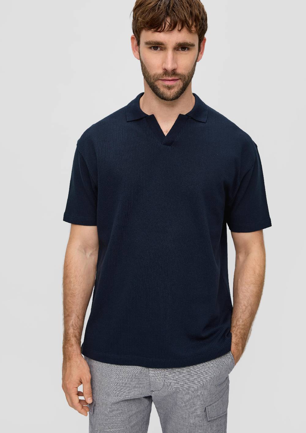 S.Oliver Poloshirt Aus Jacquard Mit Offenem Kragen