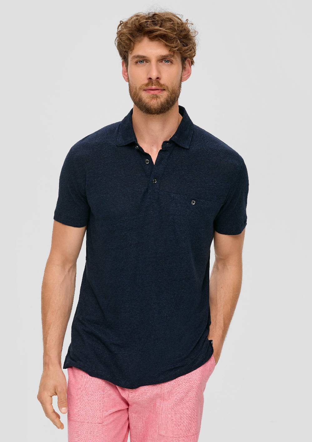 S.Oliver Poloshirt Aus Leinenmix Mit Brusttasche