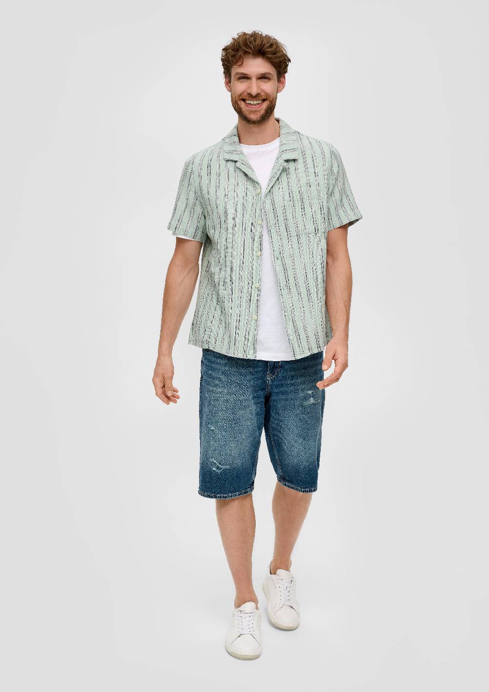 S.Oliver Resort Fit: Kurzarmhemd Aus Leinenmix