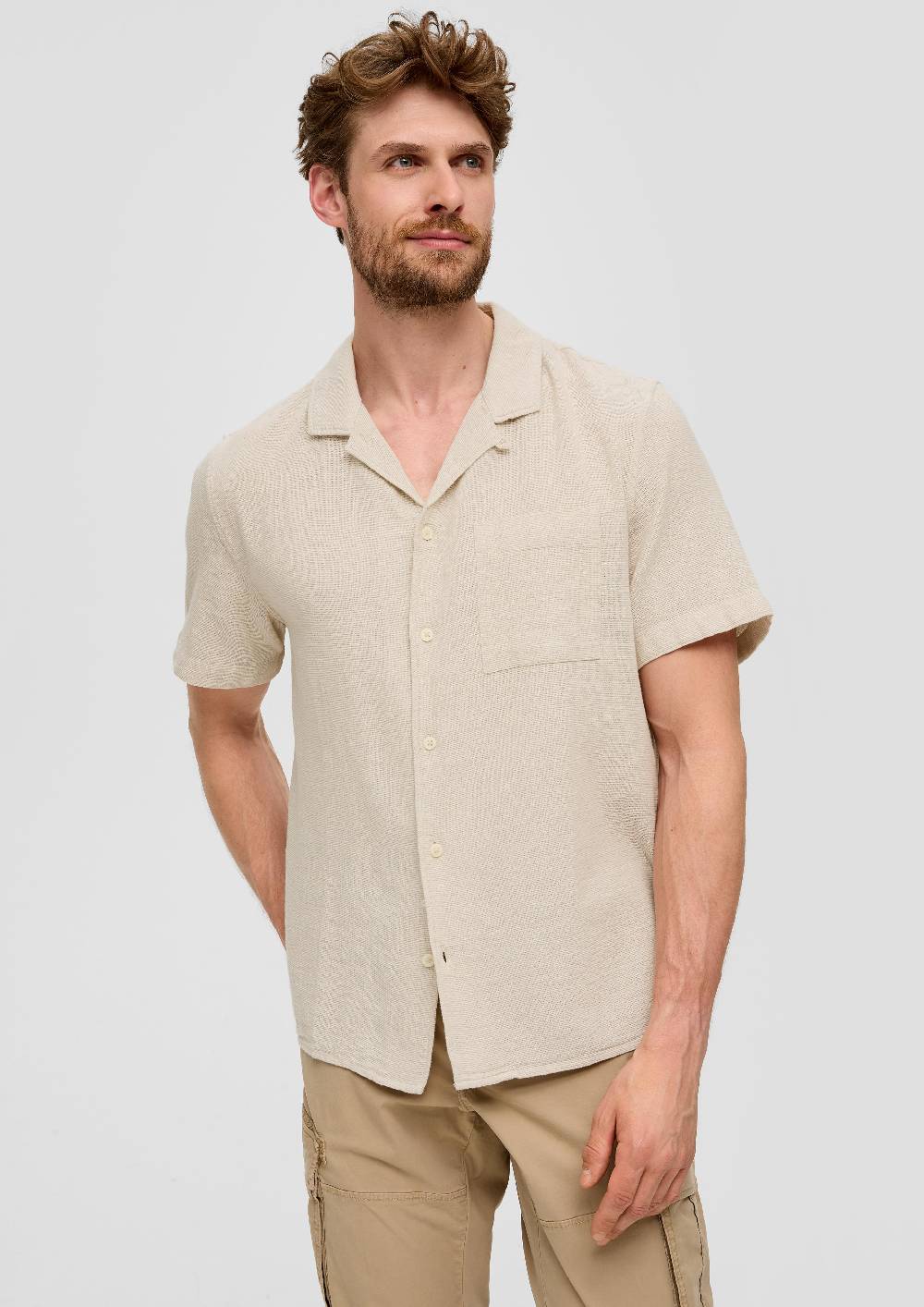 S.Oliver Resort Fit: Kurzarmhemd Aus Leinenmix