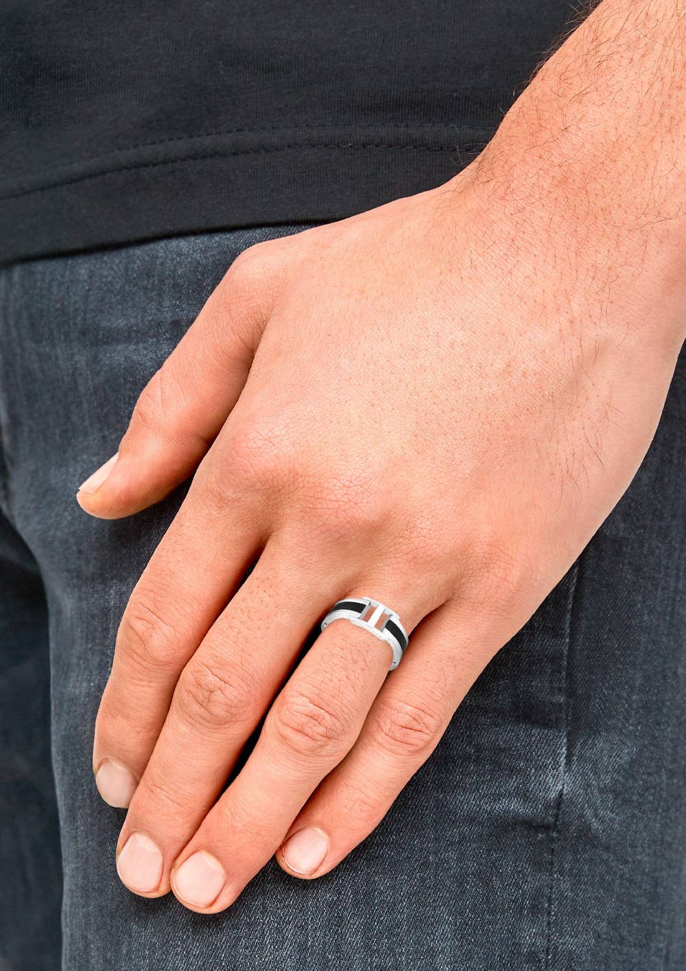 S.Oliver Ring IP Schwarz Edelstahl