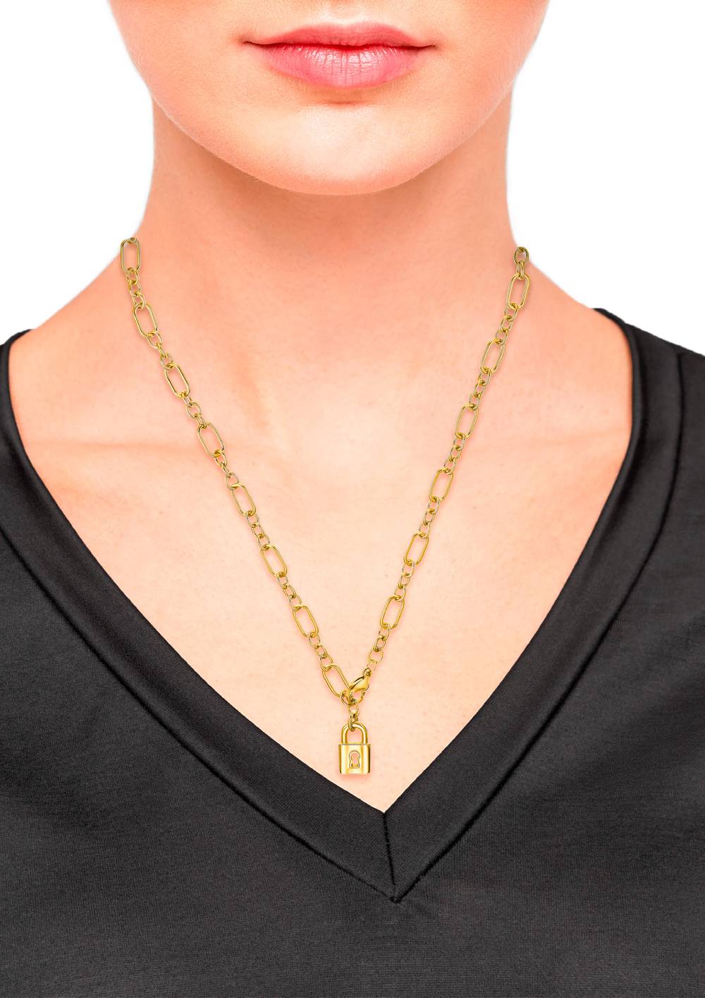 S.Oliver Schloss-Halskette IP Gold Aus Edelstahl