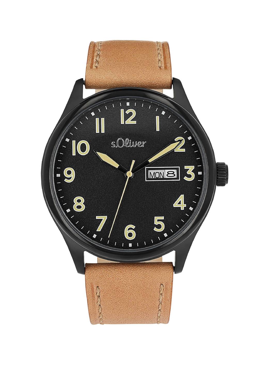 S.Oliver Schwarze Edelstahluhr Mit Lederarmband