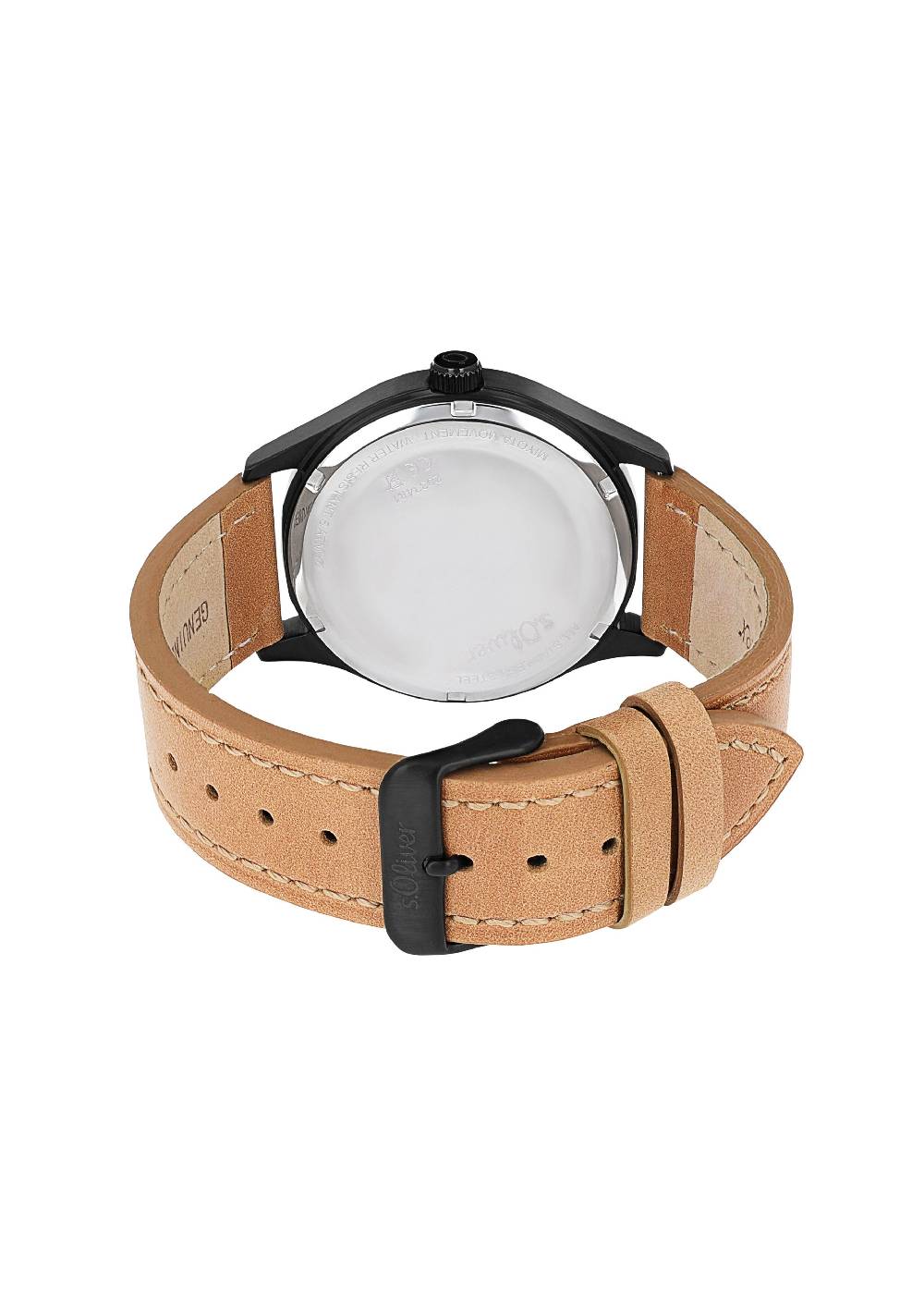 S.Oliver Schwarze Edelstahluhr Mit Lederarmband