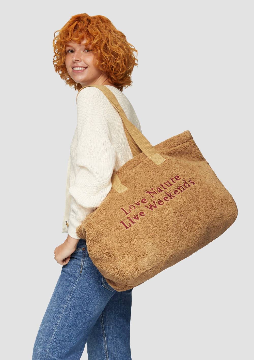 S.Oliver Shopper Aus Teddyplüsch Mit Stickerei