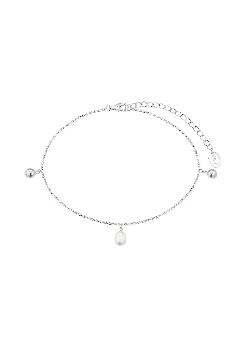 S.Oliver Silber-Fußkettchen Mit Perlenanhängern