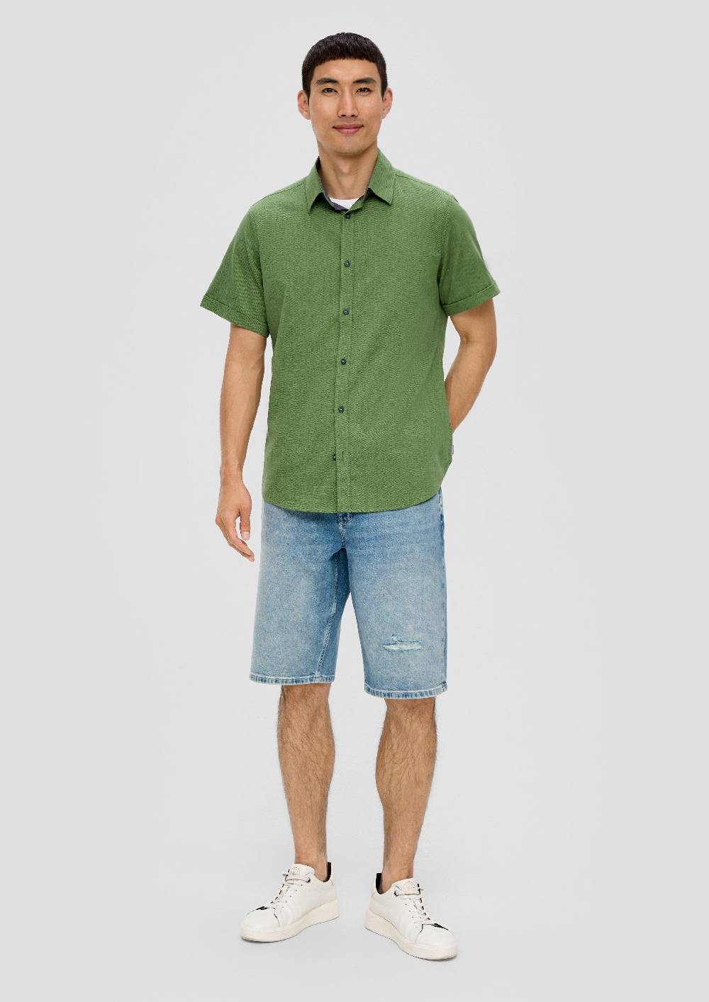 S.Oliver Slim Fit: Kurzarmhemd Mit Chambray-Details