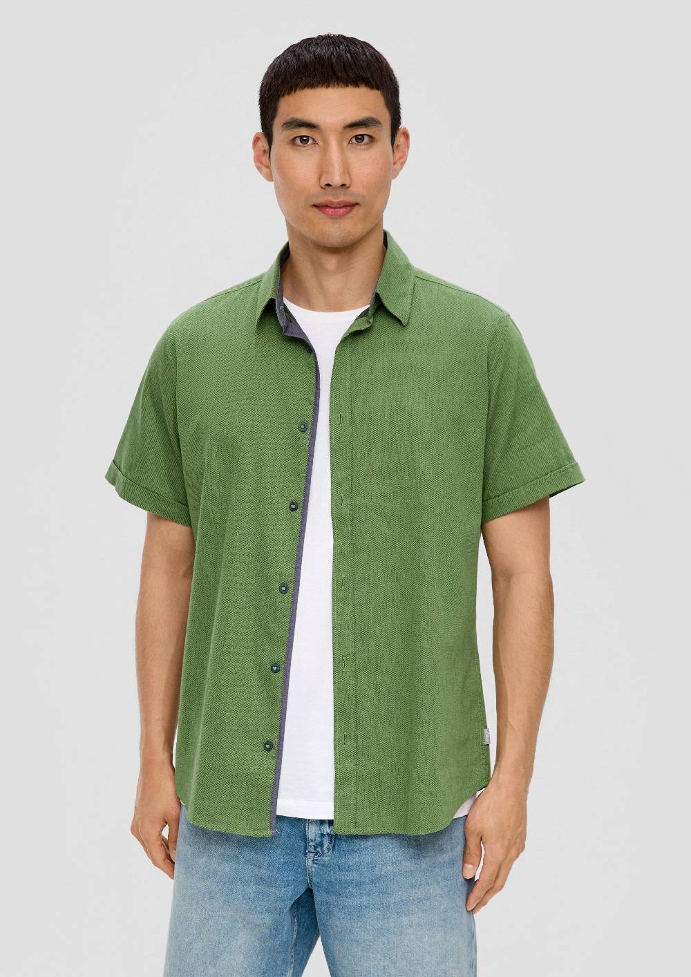 S.Oliver Slim Fit: Kurzarmhemd Mit Chambray-Details