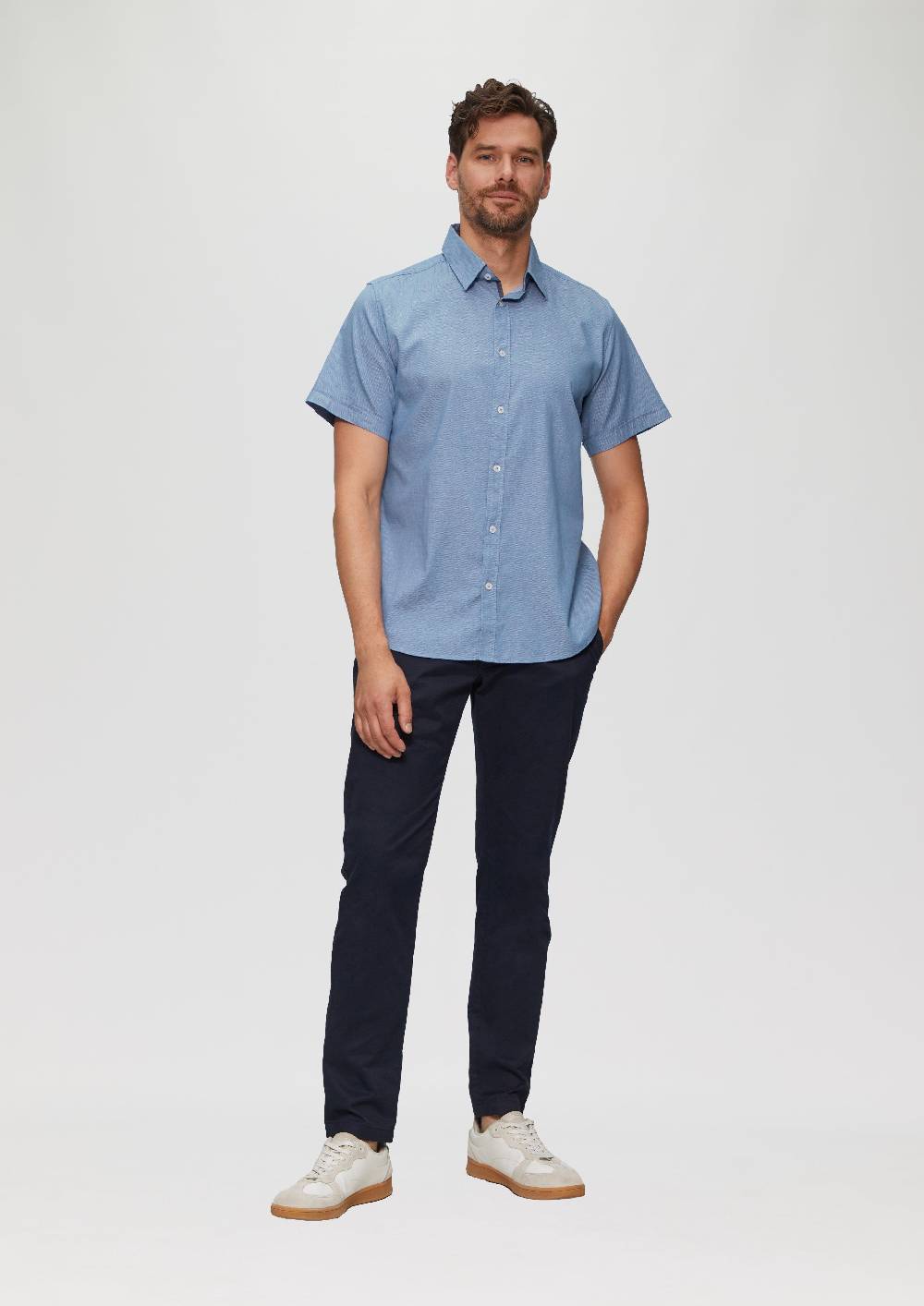 S.Oliver Slim Fit: Kurzarmhemd Mit Chambray-Details