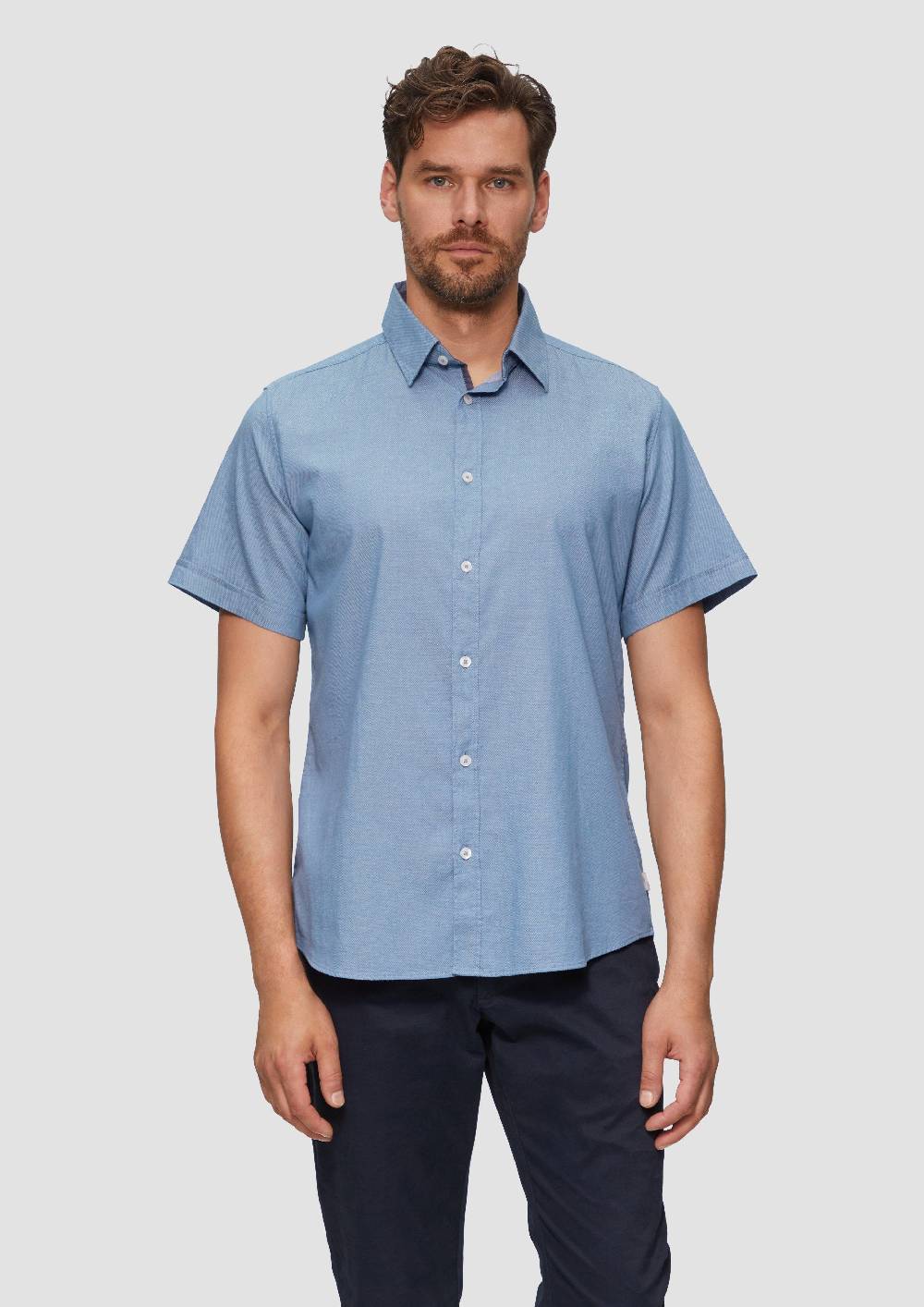 S.Oliver Slim Fit: Kurzarmhemd Mit Chambray-Details