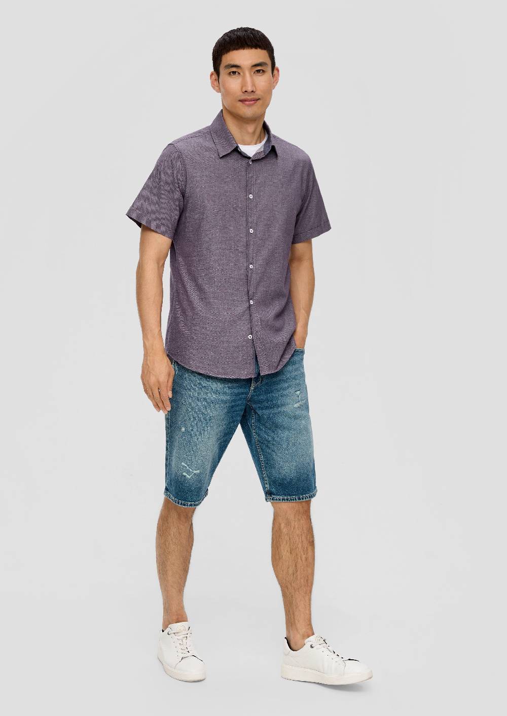 S.Oliver Slim Fit: Kurzarmhemd Mit Chambray-Details