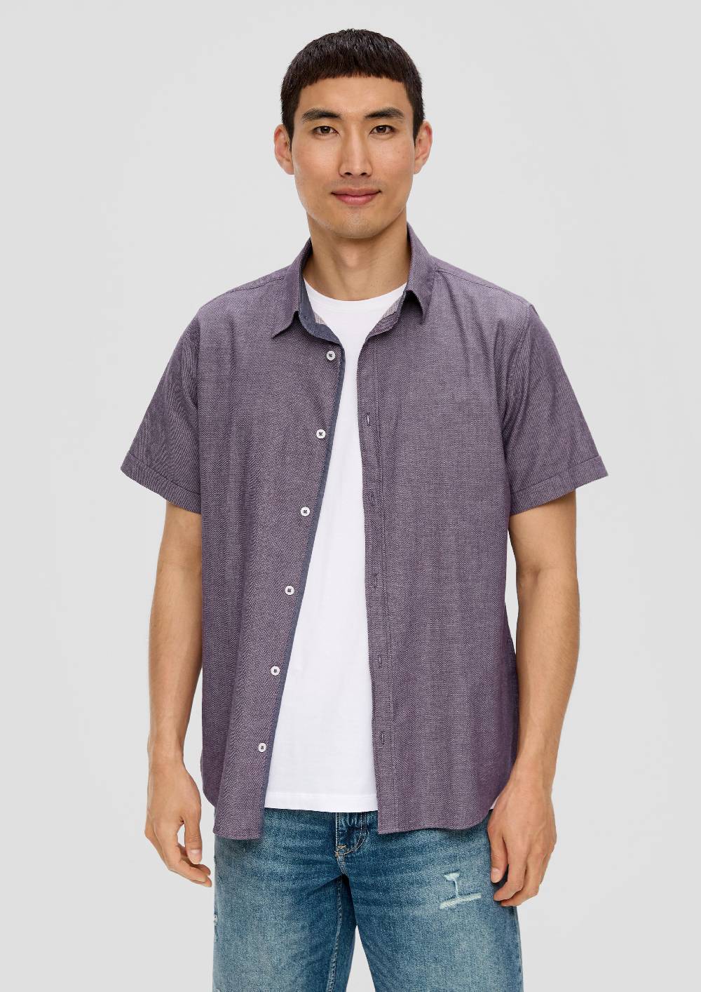 S.Oliver Slim Fit: Kurzarmhemd Mit Chambray-Details