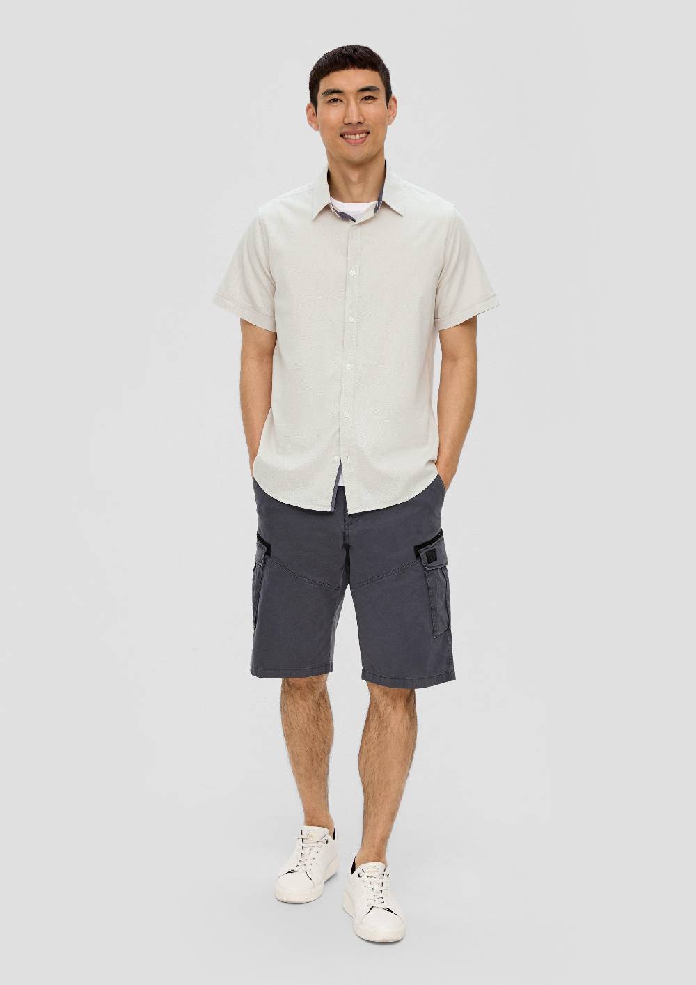 S.Oliver Slim Fit: Kurzarmhemd Mit Chambray-Details