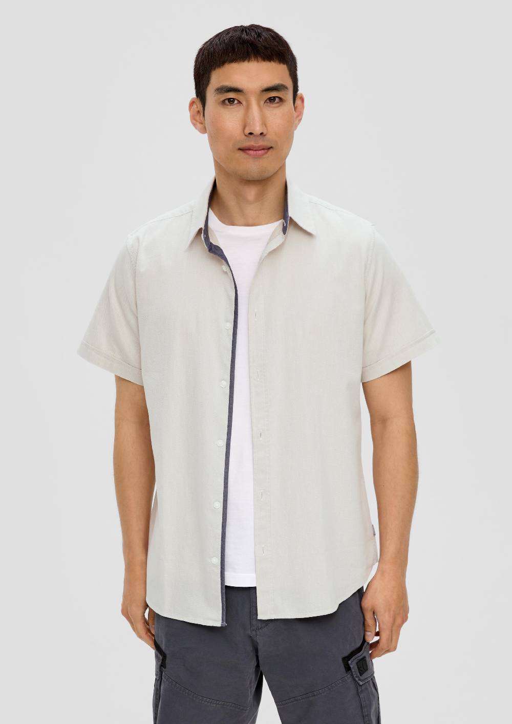 S.Oliver Slim Fit: Kurzarmhemd Mit Chambray-Details